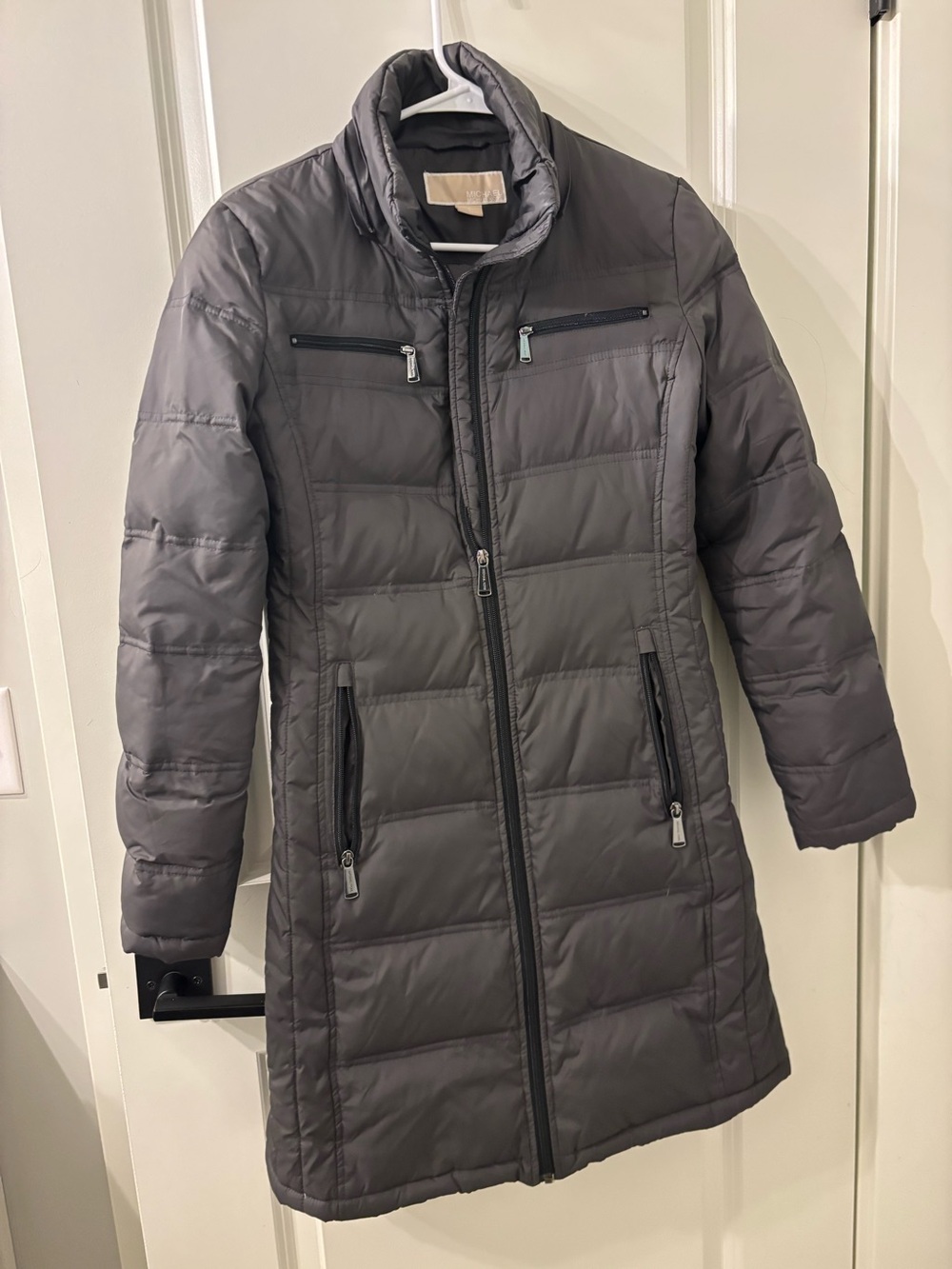 Michael Kors Women's Charcoal Grey Puffer Long Down Coat Size XS Excellent